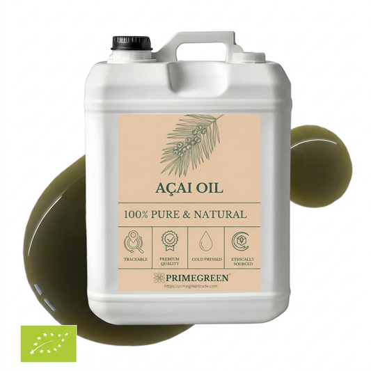 Jug of Acai oil with a visible brand logo on a white background