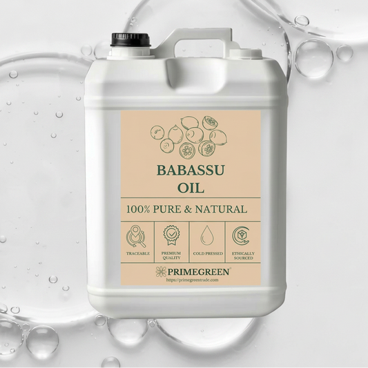 Babassu oil container with a label on a white background