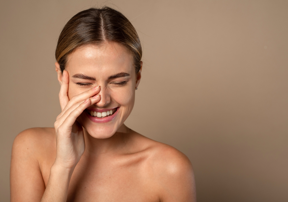 Woman with soft and clear skin after using Primegreen for natural care product