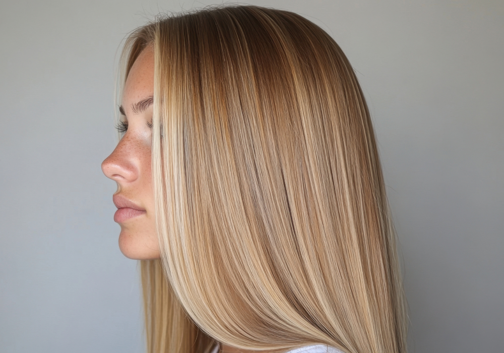 primegreen model blonde straight healthy hair