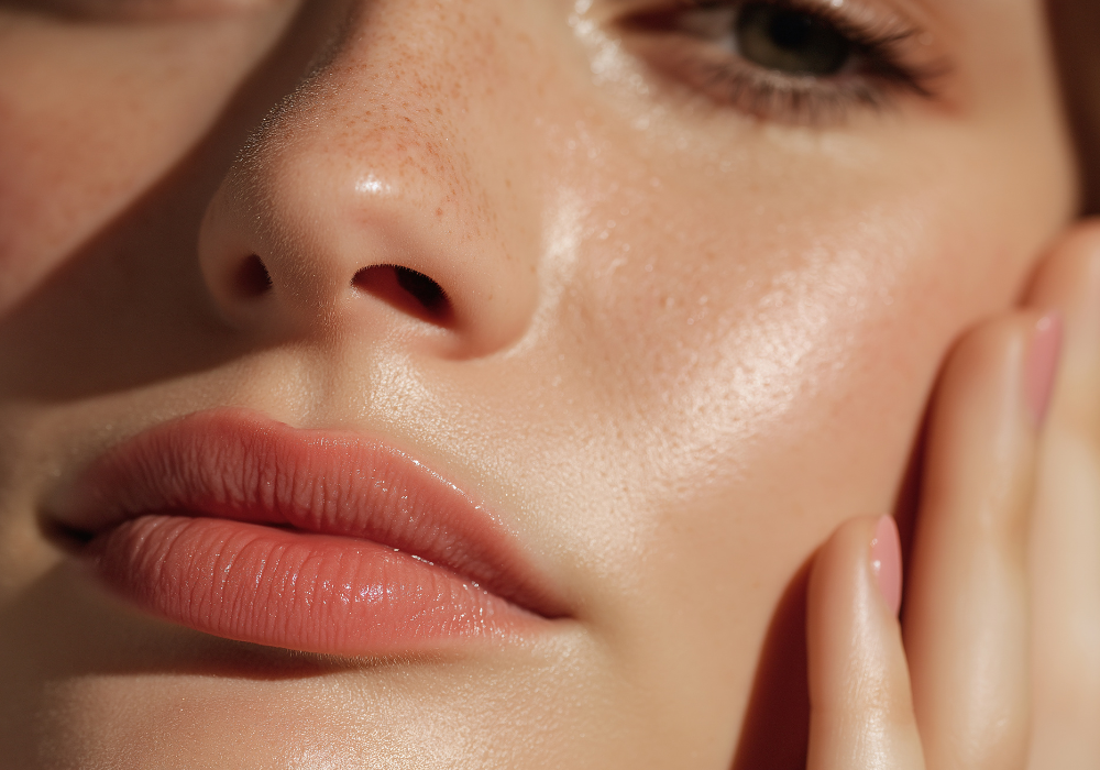Close-up of a person's face with a soft focus on the skin texture.